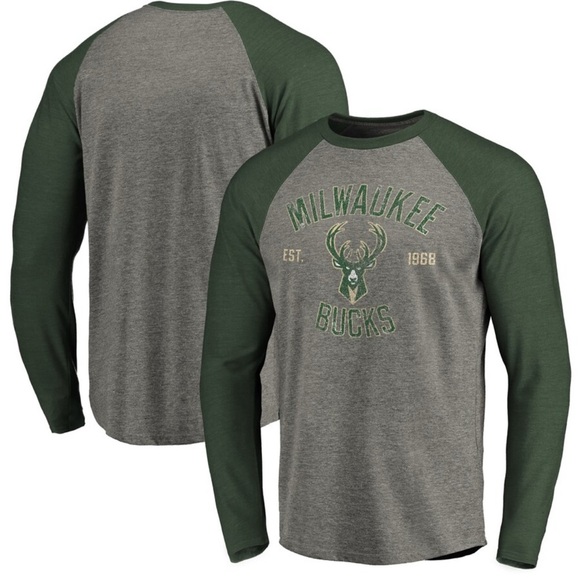 Milwaukee Bucks Green and Gray Long Sleeve Raglan - Picture 1 of 5
